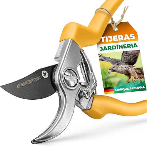 GRÜNTEK Tijeras de Podar Universal Recolectora. Cizalla con Hoja de 48 mm de Acero Japonés SK5 - Color Amarillo