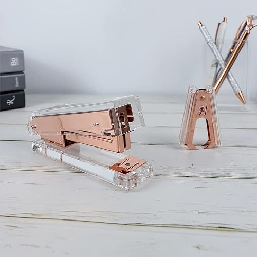 Miniatura 6 de Paquete de 2 unidades de removedor de grapas de acrílico transparente, herramienta de extracción de mordazas de metal de color oro rosa para grapas