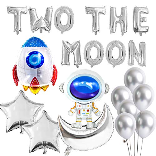 Kreatwow Deux la Lune décorations d'anniversaire Univers Space Party Fournitures pour Les Deux Deux la Lune fusée Astronaute Ballon pour Le 2ème Anniversaire Cover