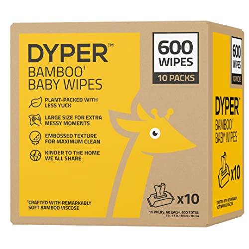Image of DYPER Baby Wet Wipes, Unscented, Hypoallergenic, Plant-Based Materials, 10 Packs, 600 Count