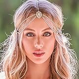 YERTTER Rhinestone Tassel Wedding Brides Women Iced Out Headchain Hair Jewelry Head Chain Wedding Bohemian Crystal Layering Hair Piece Rhinestones Head Piece (Gold)