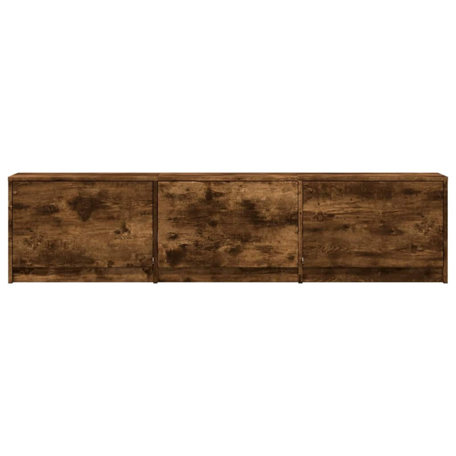 Mueble de TV de madera de roble ahumado con 3 cajones, estantes y compartimentos, montaje en pared, mueble bajo con gestión de cables para sala de estar, juegos