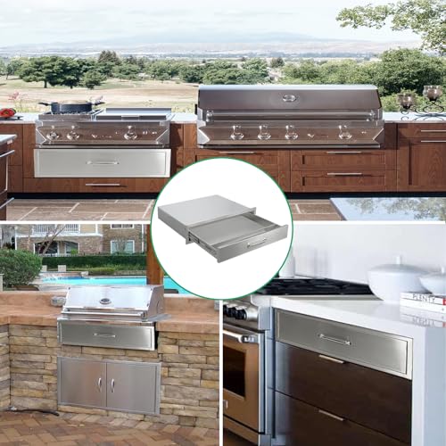 Image of Outdoor Kitchen Drawers 30 inch W x 6.5 inch H x 23 inch D Stainless Steel Single Drawers with Ergonomic Handle for BBQ Island, Patio Grill Station & Outdoor Kitchen Cabinets
