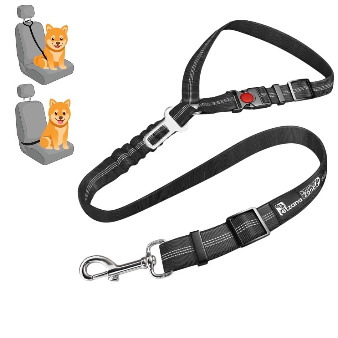 Headrest dog car seat belt Adjustable Durable Headrest Seat belt Pet Dog Car Safety Harness Restraint with Elastic Nylon Bungee Buffer (Black)