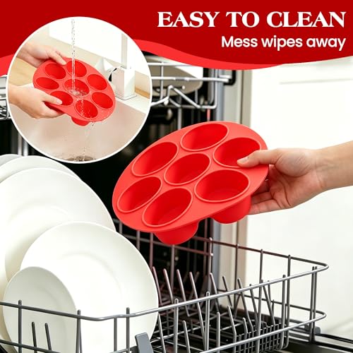 Image of CAKETIME Silicone Muffin Pan for Air Fryer Oven, Nonstick 7-Cup Red | Food-Grade, For Egg Bites, Muffins, Cupcakes, Mini Quiche, 1 Pack