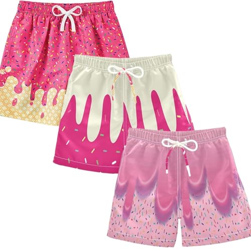3 Stripes Boys Ice Cream Shorts, Ice Cream Baseball Shorts, Kids Summer Cute College Style, Elastic Waist Casual Pants