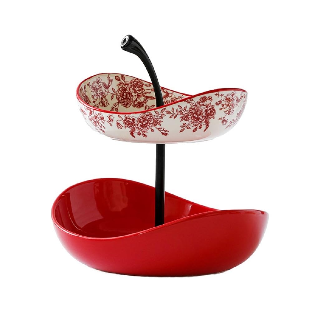 2-poziomowe ceramiczne miski na owoce na blat kuchenny z metalowym stojakiem, porcelanowy kosz na przekąski na warzywa, orzechy, chleb, cukierki, deser i tacę na ciasto