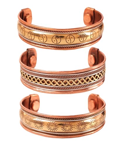 Image of Touchstone copper bracelets | gift for men women |adjustable 100% pure solid real magnetic jewelry | handmade bracelet set combo | rope braided tibetan bangles.