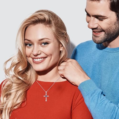 Cross Necklace for Women,925 Sterling Silver Birthstone Necklace with Diamond Faith Religious Birthstone Jewelry Birthday Holiday Gifts for Her/Wife/Mom/Girlfriend4