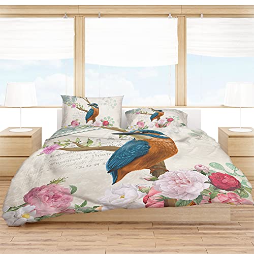 Set Of 4 Bedding Quilt Covers, Vintage Spring Flower Kingfisher 4-Piece Bed Sheet Set With Extra Soft Bed Sheets Quilt Cover Pillowcase, Retro Letter Postage Stamp Full #TOP2