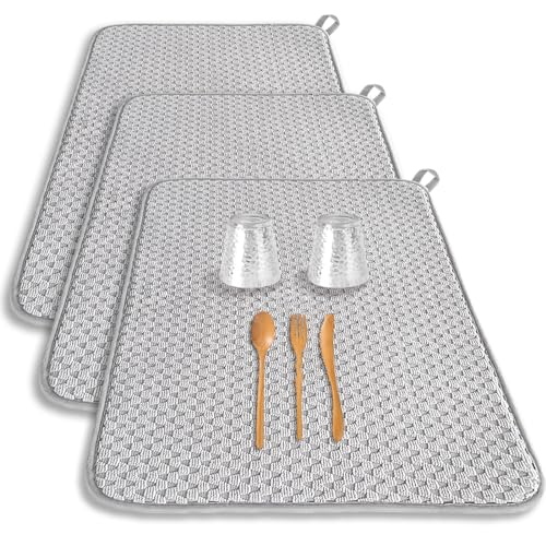 Xanllaxa 3Pcs Xxl Dish Drying Mat,Absorbent Microfiber Dishes Drainer Mats,Large Size Drainer Pads For Kitchen Counter,Coffee,Light Gray,24 X 17Inch cover