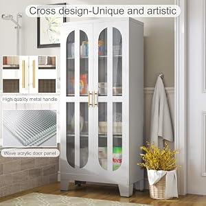 Metal Storage Cabinet, Kitchen Pantry Cabinet with 2 Cross Door Panels and 3 Adjustable Shelves, Versatile Storage Pantry for Living Room Office Laundry Dining Room or Outdoor (White) Metal Storage Cabinet Kitchen Pantry Cabinet with 2 Cross Door Panels and 3 Adjustable Shelves Versatile Storage Pantry for Living Room Office Laundry Dining Room or Outdoor White