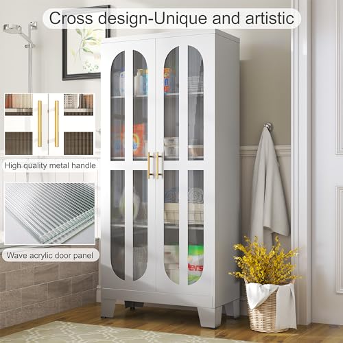 Metal-Storage-Cabinet-Kitchen-Pantry-Cabinet-with-2-Cross-Door-Panels-and-3-Adjustable-Shelves-Versatile-Storage-Pantry-for-Living-Room-Office-Laundry-Dining-Room-or-Outdoor-White Metal Storage Cabinet Kitchen Pantry Cabinet with 2 Cross Door Panels and 3 Adjustable Shelves Versatile Storage Pantry for Living Room Office Laundry Dining Room or Outdoor White
