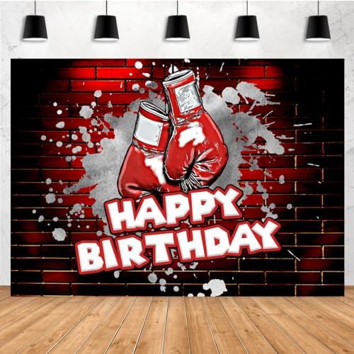 Amazon.com : Aperturee 5x3ft Boxing-Themed Happy Birthday Backdrop Red ...