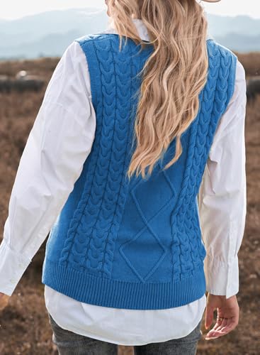 Image of EVALESS Oversized Sweater Vest for Women V Neck Sleeveless Cable Knit Tops