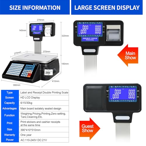 Báscula electrónica comercial con impresora y pantalla doble miniatura 5