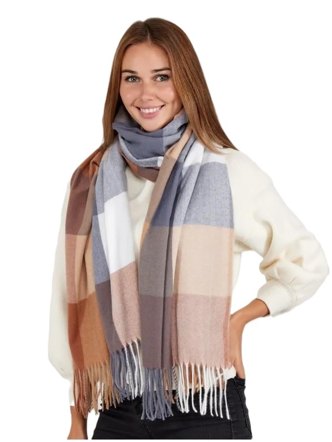 Image of Alexvyan Winter Warm Long Stoles Shawls Long Big Checked Scarves Woolen Female Casual Scarf Soft Wrap For Casual Formal Occassions 200Cm*70Cm (Brown & Multicolor)