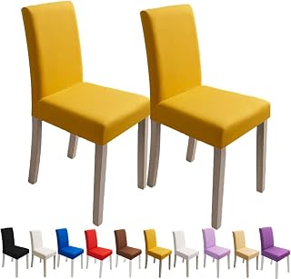 Odot Fundas Sillas de Comedor, Funda Sillas Comedor Colores Sólidos Elásticas Funda Silla Lavables Fundas Sillas para Decoracion de Cocinas, Cena de Navidad (6 Piezas,Amarillo)