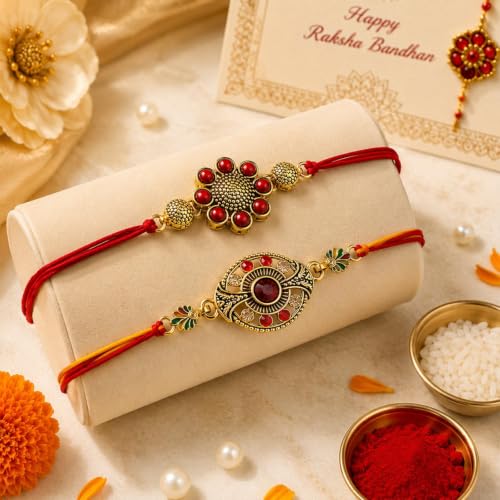 Image of CraftVatika Kundan Rakhi Set for Brother Set of 2, Designer Peacock Rakhi for Brother Boy Men, Premium Kalash Raki for Bhaiya, Traditional Rakshabandhan Rakhis with Best Wishes Card and Tillak Set