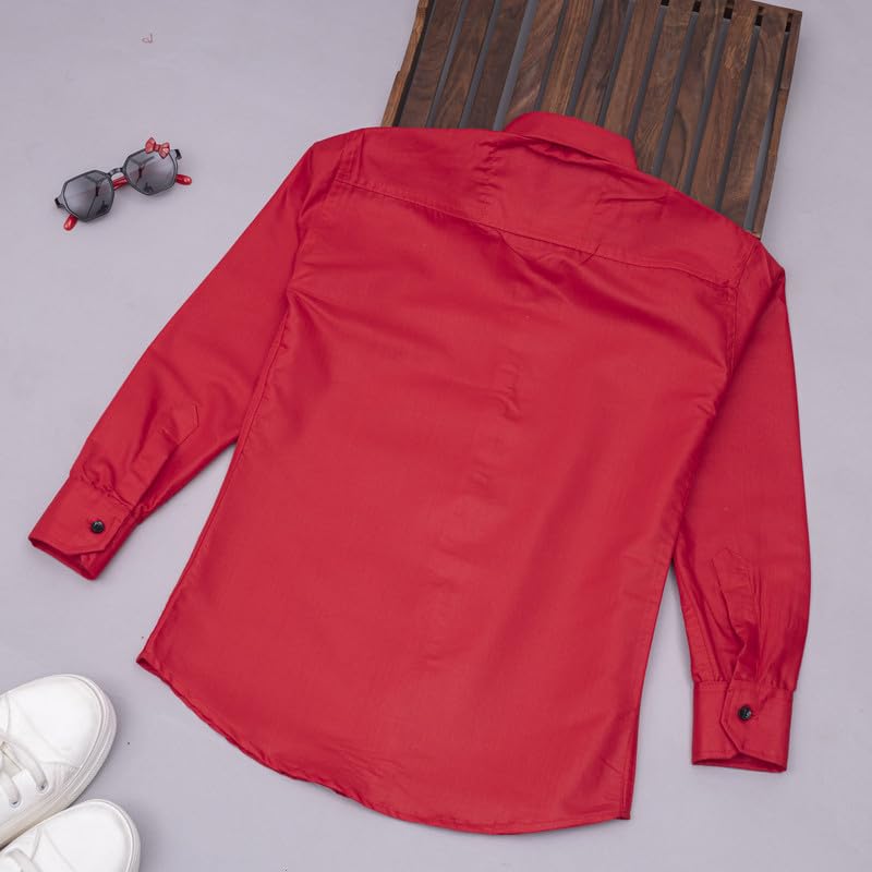 Image of Boy's Kids Regular Fit Solid Pattern Cotton Shirt with Pocket Collared Neck Long Sleeve Button Down Closure Type and Standard Length | Boys Cotton T-Shirts Set | Shirt for Boy