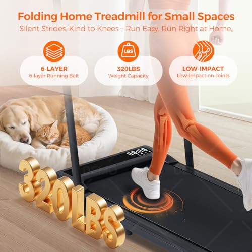 Image of Portable Compact Treadmill with Handles for Home Small Spaces, Foldable Folding Walking Pad Treadmill with Handle Bar, 3.0HP Electric Walking Pads Treadmills Home with 320LB Capacity, LED Display