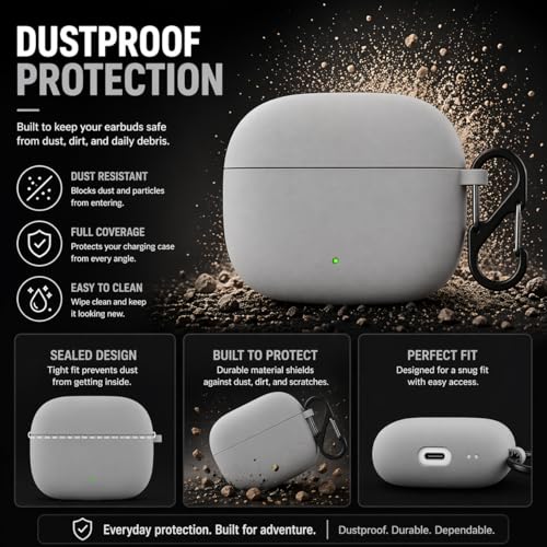 Image of Anvique Silicone Case Cover for Oneplus Nord Buds 4 Pro, Scratch Resistance, Shock Absorption, with Premium Carabiner (Grey)
