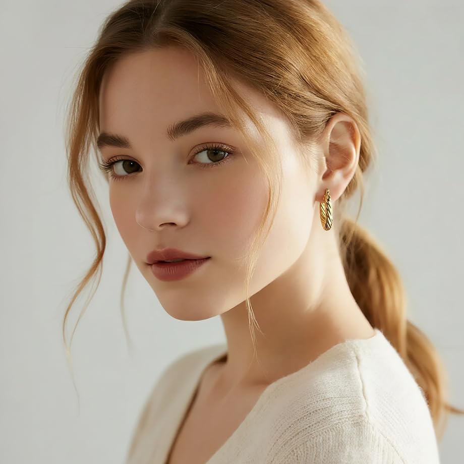 14K Gold Hoop Earrings for Women Gold Hoop Earrings Twist Round Hoops Earring for WomensTrendy Minimal 25mm - Image 5