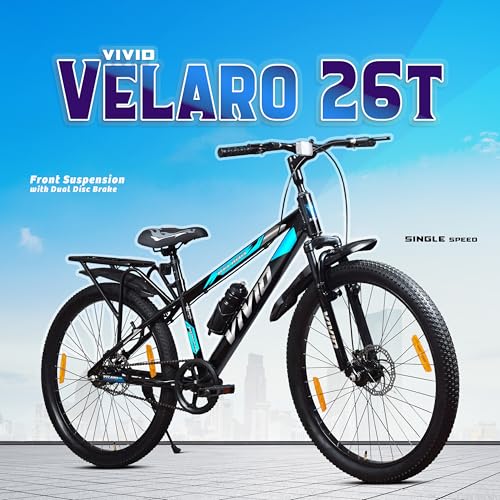 Image of Leader Vivid Valero 26T IBC Single Speed Cycle for Men with Front Suspension & Dual Disc Brakes | Bicycle for Men | City /Mountain Bike with Carrier & Steel Frame | Ideal for 10+ Years - Black