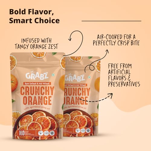 Image of HealthyGrabz Orange Fruit Chips | Solar-Dehydrated & Air-Cooked | Vitamin-Rich | No Added Sugar | Vegan, Gluten-Free | 20g x 3 Pack | Made by Dr. Dimple