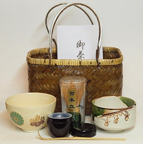 Amazon | 手提竹籠 野点茶道具セット 仁清写小茶碗：菊桐絵茶碗 | すい