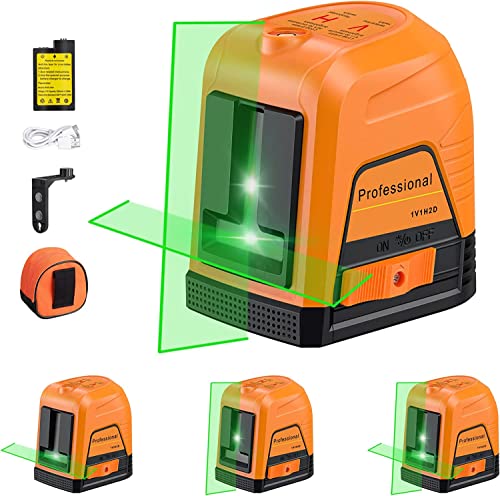 CHILEAD Laser Level Self Leveling, Dual Laser Module, Green Cross Line, Rechargeable, 100ft, Magnetic Base & Pouch