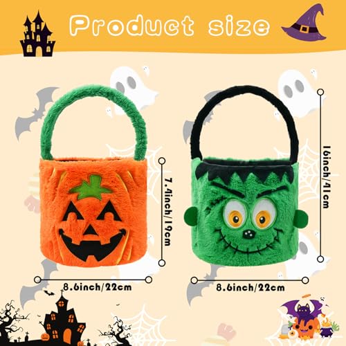 Image of Dia 7.9 inch * H 15.7 inch, Plush Halloween Baskets Trick or Treat Bags Halloween Candy Bucket, Gift Bucket for Party Favor Supplies (2Pcs-Pumpkin&Hulk)
