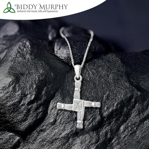 Biddy Murphy Irish 925 Sterling Silver Saint Brigid Cross Necklace, Traditional Celtic Heritage Jewelry, 7/8" x 5/8" Inch Pendant, 18" Chain, Imported from Ireland2