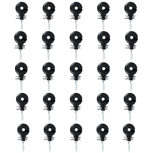 Aislador de cerca eléctrico negro, aislador de rosca, 25 unidades