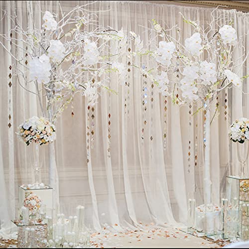 Image of Chyhomenyc Ivory Sheer Scarf Valances for Windows 216 Inch Extra Long, Window Scarf Drapes Rod Pocket Backdrop for Wedding Arch Draping /Party /Canopy Bed /Living Room, 2PC, 18 Feet Length