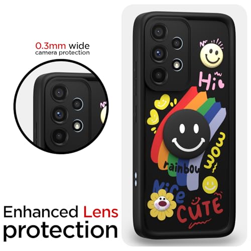 Image of Pikkme Back Cover for Samsung Galaxy A53 5G | Soft Silicone| Cute Rainbow Smile & 3D Cartoon Flower Design | Shockproof Raised Camera Protection Bumper Case (Black)