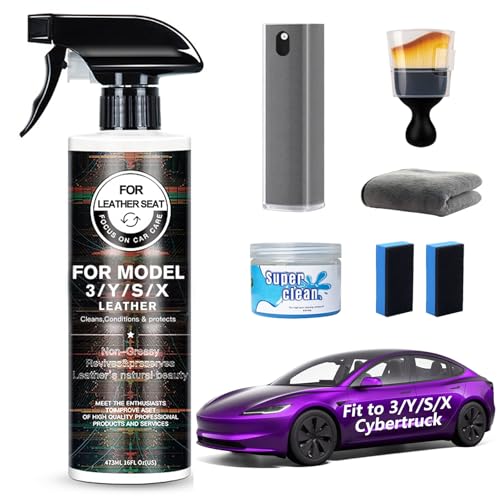 VINBYEE 6Pcs Customized for Tesla Model 3/Y/X/S Seat Cleaner, Interior & Screen Cleaner Kit, White/Black Seat Cleaning Kit for Stain Removal, 2025-2019 Tesla Model 3 Y X S Accessories for Seats, Dash