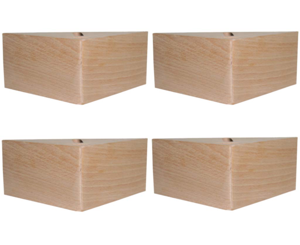 Margot 3700527863726 Angle Moderne Lot de 4 Pieds de Sommier, Vernis Naturel, Hauteur 8 cm