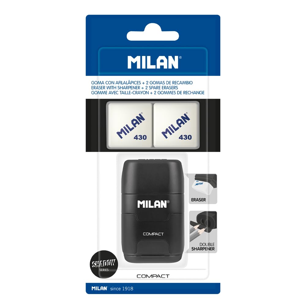 MILAN® Blister Pack of Sharpening Compact Special Series Shadow + 2 Replacement Rubbers