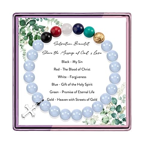 ARHTF Cross Bracelet for Women Salvation Bracelet Natural Stone Rosary Bracelet Religious Gifts Christian Jewelry for Women (Blue Salvation bracelet) Cover