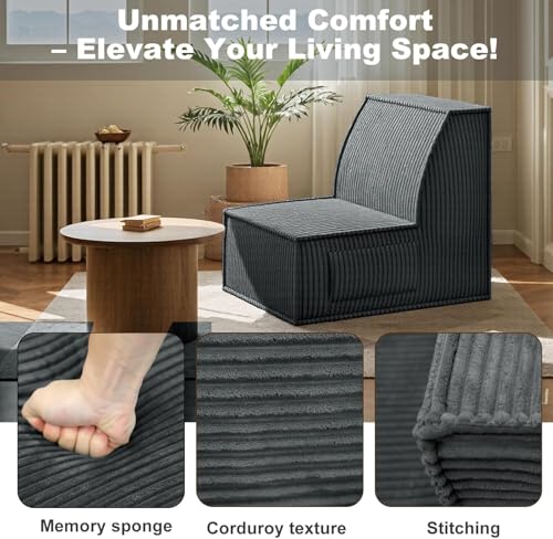 Image of Single Sofa Seat, Memory Foam Couch with Back Support, Mini Sofa, Resistant to Sagging, Suitable for Small Spaces, Living Rooms, Apartments, Dorms, Offices, Black