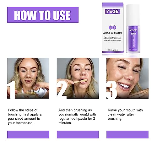 Purple Toothpaste For Teeth Whitening 2Pcs Teeth Refresher Purple Color Corrector Booster Toothpaste 3D Teeth Whitening Kit For Tooth Stain Removal Enhances Tooth Brightness #TOP6