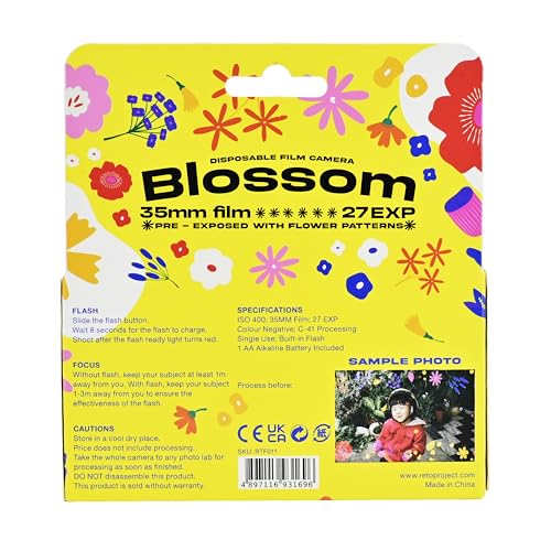 Image of Retocolor Blossom 400 35mm Disposable Film Camera 27EXP, ISO400, Color Negative Film, Focus Free, Easy to Use, Built in Flash, Single Use (Film and Battery Included) (Blossom)