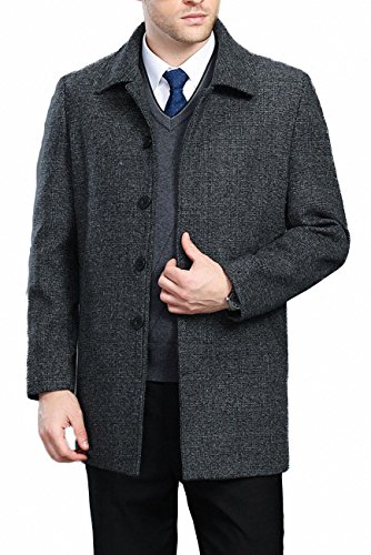 Image of Men's Classical Bussiness Style Single Breasted Plaid Wool Coat #00220237