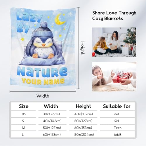 Custom Penguin Blanket, Cute Soft Throw Gifts for Kids, Cozy Flannel Throw Blankets for Couch Sofa, White 30"x40"