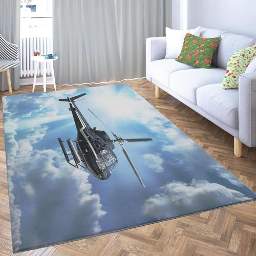 okoikfc Hubschrauber Teppich 3D Teppich Wohnzimmer 80 x 160 cm Waschbarer rutschfest Teppiche für Kinderzimmer Schlafzimmer Deko Antirutschmatte Carpet Matte B981