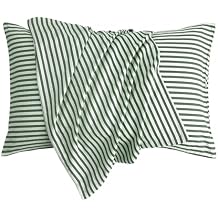 JELLYMONI 100% Natural Cotton Striped Standard Pillowcases Set, 2 Pack White and Green Stripes Pattern Printed Pillow Covers with Envelope ClosurePillows are not Included