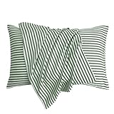 JELLYMONI 100% Natural Cotton Striped Standard Pillowcases Set, 2 Pack White and Green Stripes Pattern Printed Pillow Covers with Envelope Closure(Pillows are not Included)