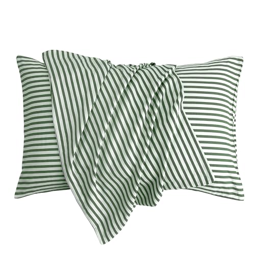JELLYMONI Cotton Classic Striped Pillowcases Set of 2, Green, Standard