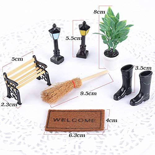 JNCH 7Stk. Miniatur Deko Puppenhaus Garten Möbel Deko Mini Holzbank Stiefel Kehrbesen Ornament Micro Landschaft Mini… – Bild 3